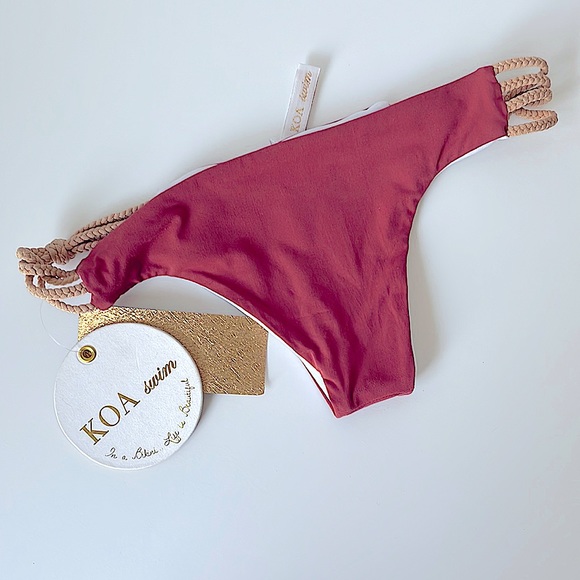 NWT (XS) KOA braid side EXTRA LOW rise sexy tiny bitsy swim bottoms orange - Picture 3 of 10